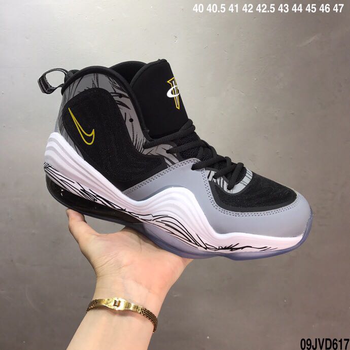 Men Nike AIR Penny 5 Black Grey White Yellow Shoes - Click Image to Close